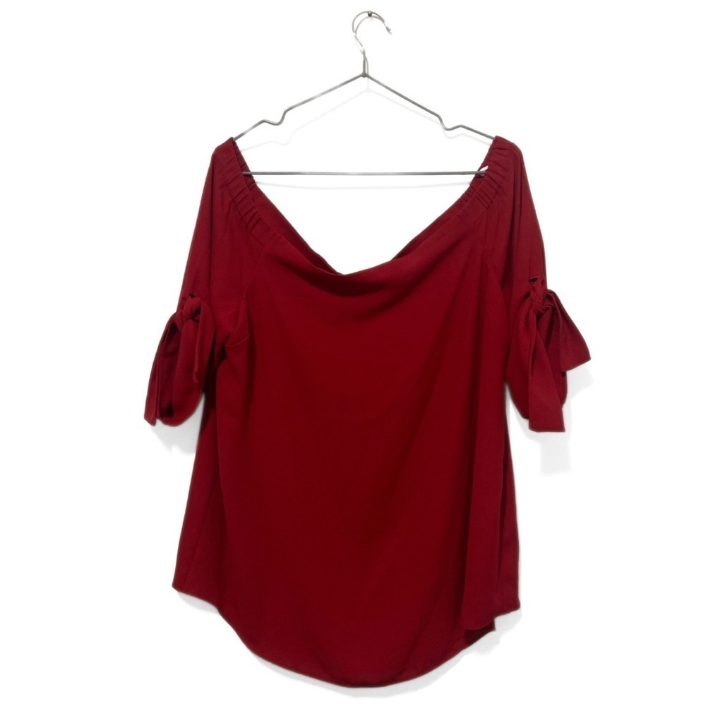 Babaton | Aritzia Red Off-the-Shoulder Tie-Sleeve Bright Blouse Size Medium
